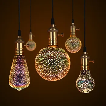 Vintage LED 3D Becuri E27 focuri de Artificii Colorate Efect de Lampă de Masă Aniversare de Nunta Decor Retro Sticlă Lampara Șir Lumina