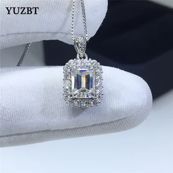 YUZBT 18K Placat cu Aur Alb de 1 Carat de Smarald Tăiat Diamant Test Trecut D Culoare Moissanite Pandantiv Colier pentru Femei Bijuterii de Nunta