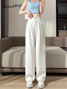 Yitimuceng Înaltă Waisted Costume Gâfâi Femei Vara 2023 Coreeană De Moda Casual, Pantaloni Largi Picior Doamne De Birou Solid Pantaloni Drepte