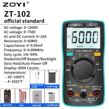 ZOYI ZT102/102A Multimetru Digital 6000 De Capete de acuzare Contor Electric Tranzistor Tester Auto Sunat AC/DC Tensiune Procesul Calibrator