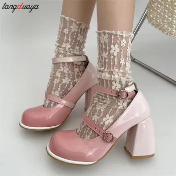 roz Platforma Mary Jane Pantofi de Moda pentru Femei Superficial Stil Japonez Femei Fete cu Toc Lolita Pantofi pentru Femeie tocuri inalte