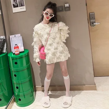 teen Fete Tricot Manual ciucure rochie pulover 2023 Toamna Noua Versiunea coreeană Liber Casual Ciucure Pulover Moda Pulover de Sus