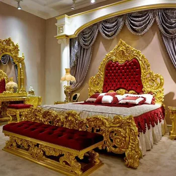 În stil European vila dormitor foita de aur pat din lemn masiv de master sculptură dormitor pat de nuntă palat francez pat dublu